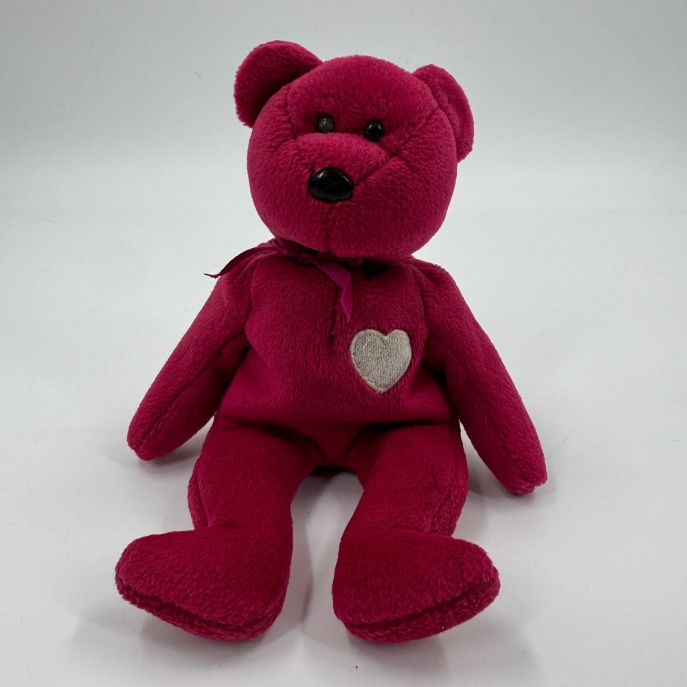 Ty Beanie Babies Valentina Bear 1999 Fuchsia Pink Heart Embroidered Plush‎ Toy